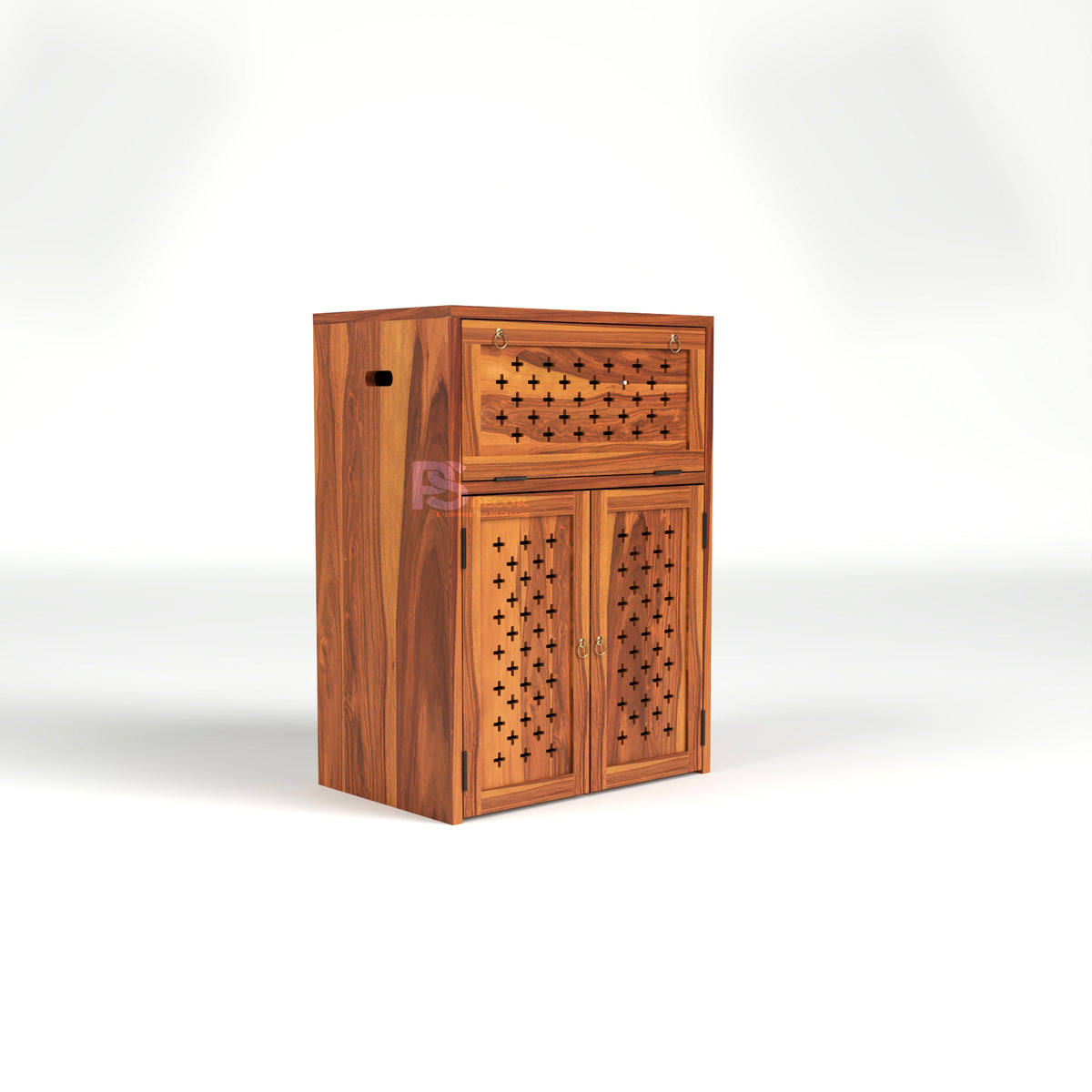 ARENA Sheesham Wood Inverter Cabinet with 2-Door Storage & Ventilated Design (Natural Finish)