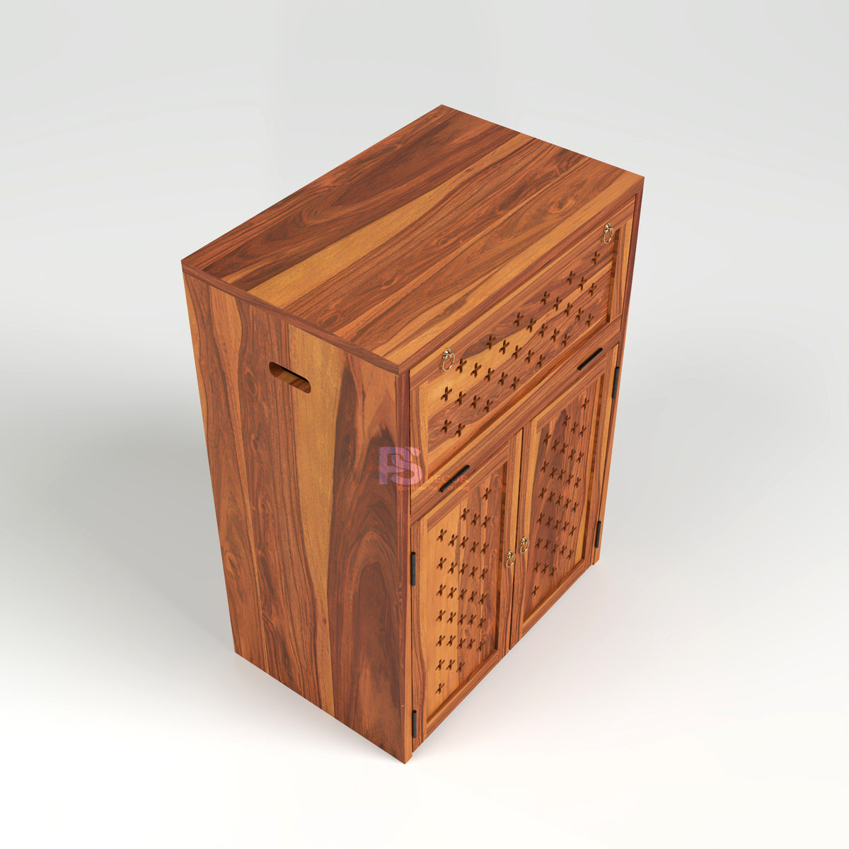 ARENA Sheesham Wood Inverter Cabinet with 2-Door Storage & Ventilated Design (Natural Finish)