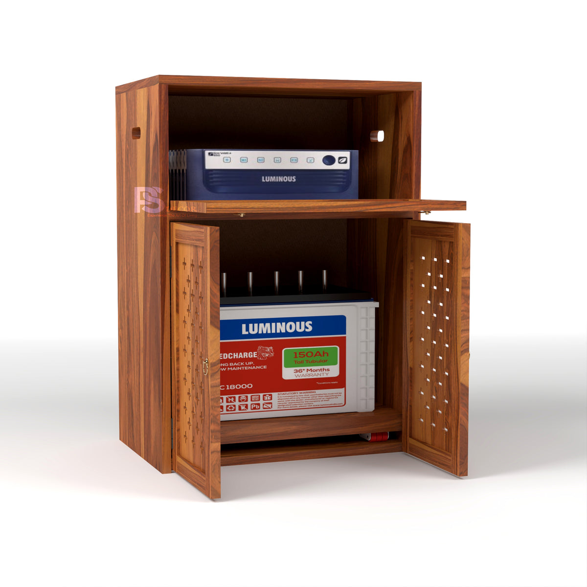 ARENA Sheesham Wood Inverter Cabinet with 2-Door Storage & Ventilated Design (Natural Finish)