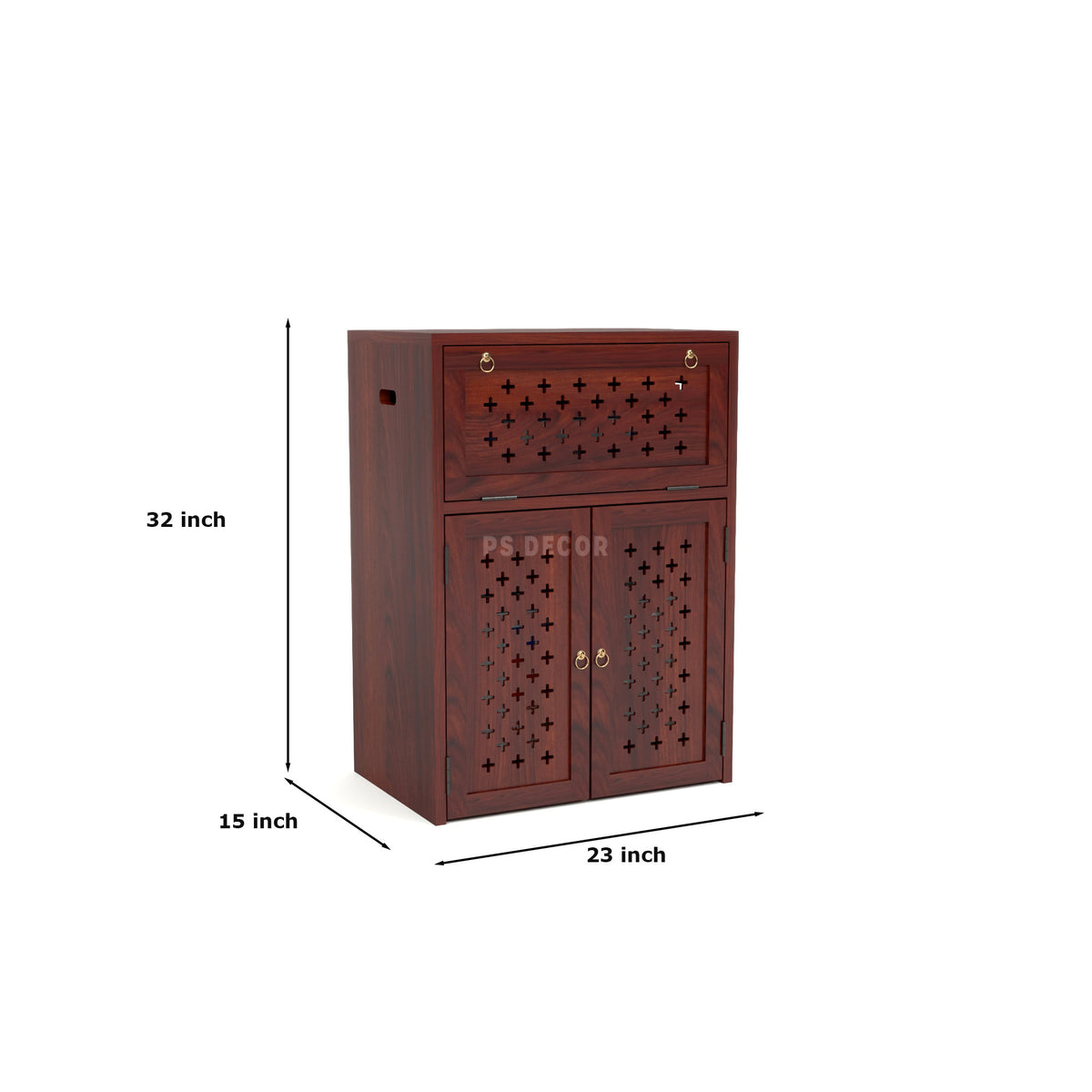 ARENA Sheesham Wood Inverter Cabinet with 2-Door Storage & Ventilated Design (Mahogany Finish)