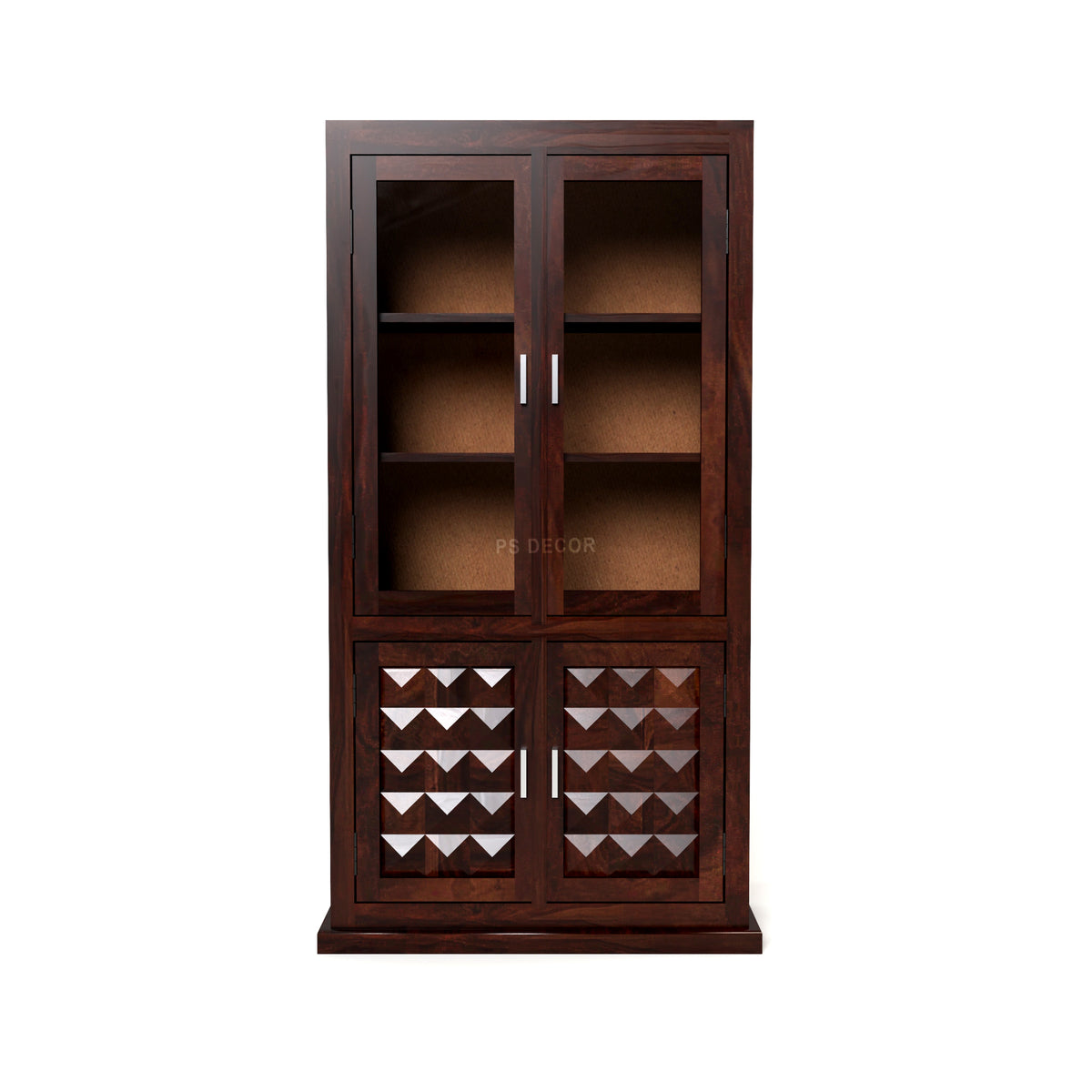 Goldenza Sheesham Wood Bookshelf Cabinet with Acrylic Glass Doors & Multipurpose Storage (Walnut Finish)