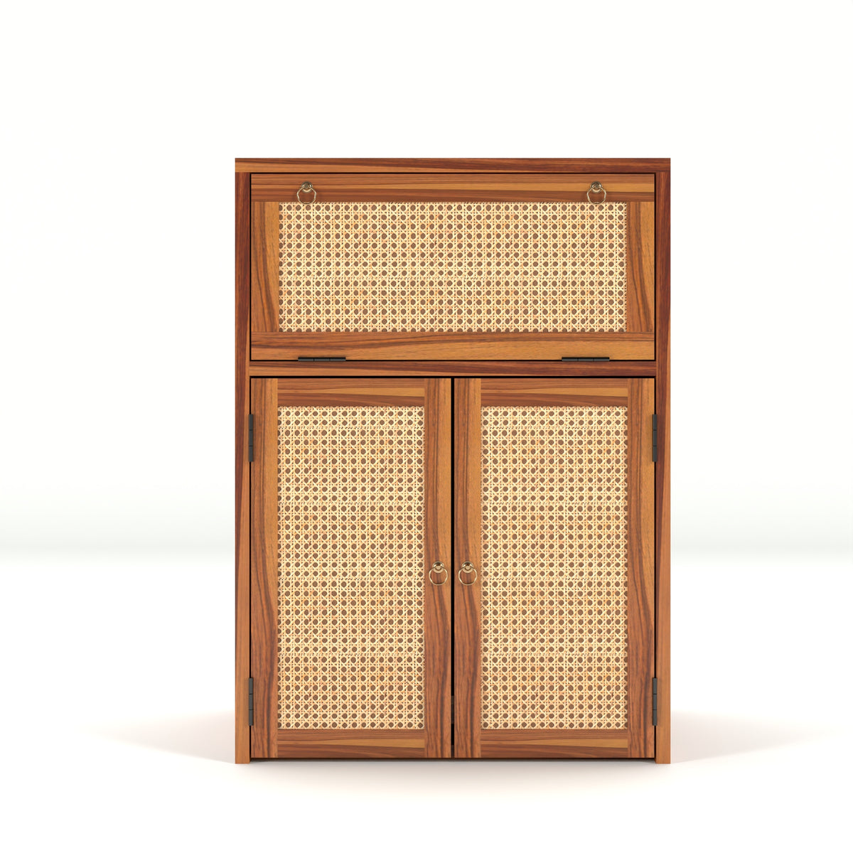 ARENA Sheesham Wood Inverter Cabinet with Rattan Cane Doors & Ventilated Storage Design (Natural Finish)