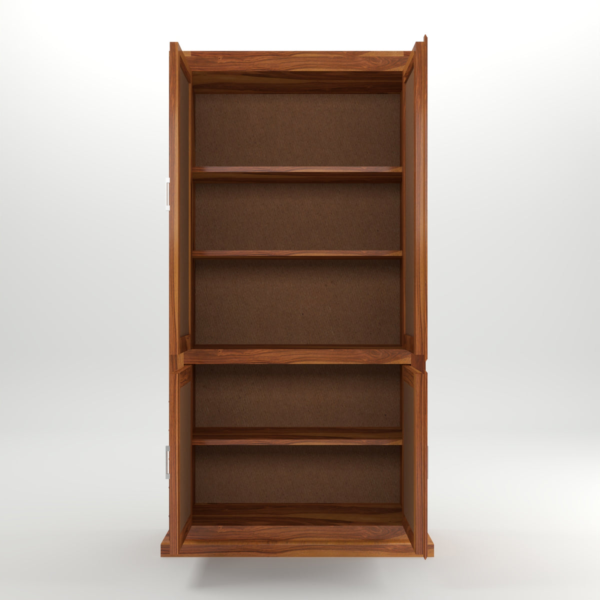 Goldenza Sheesham Wood Bookshelf Cabinet with Rattan Cane Doors & Multipurpose Storage (Natural Finish)