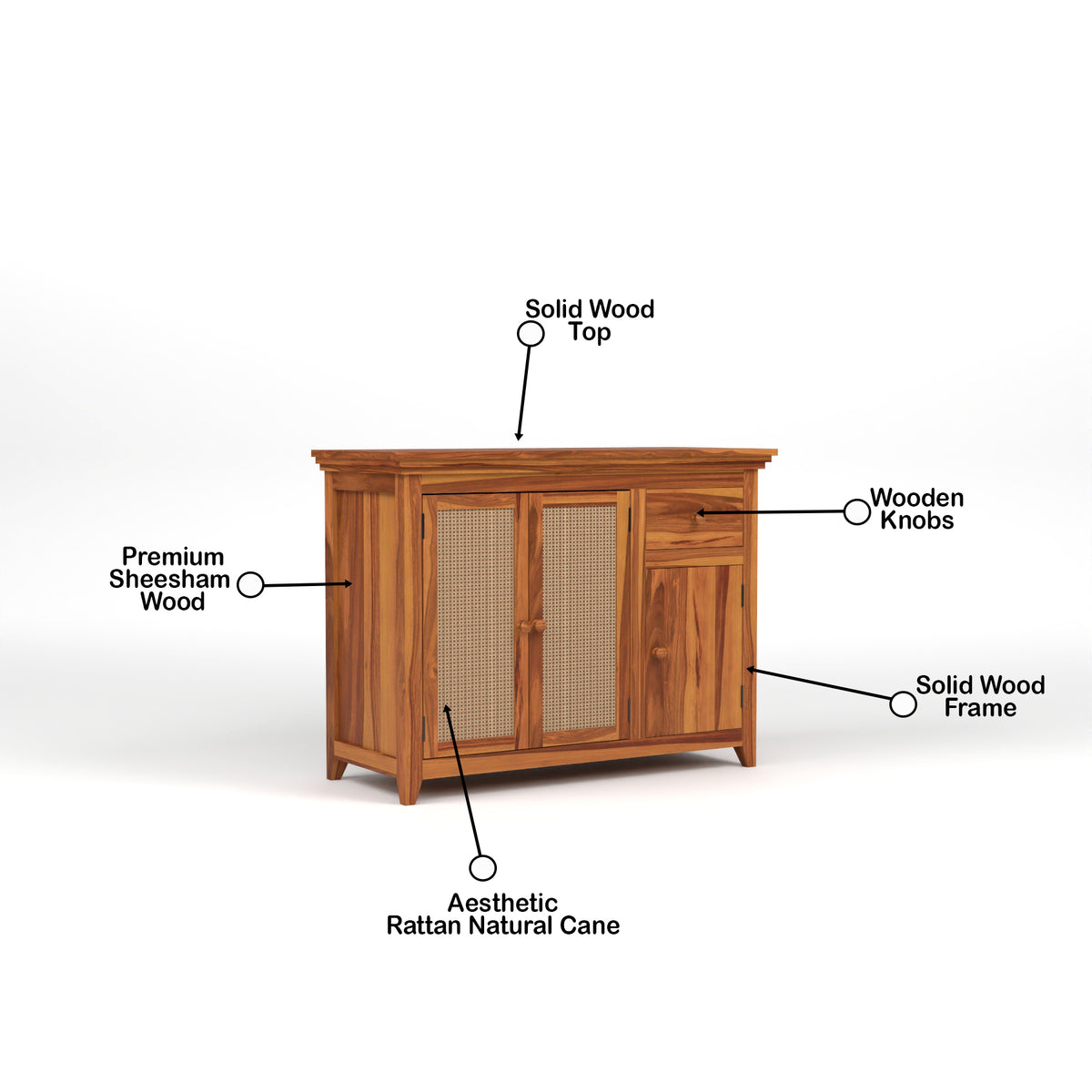 Drakelford Kitchen Cabinet With Rattan Cane (Natural Finish)
