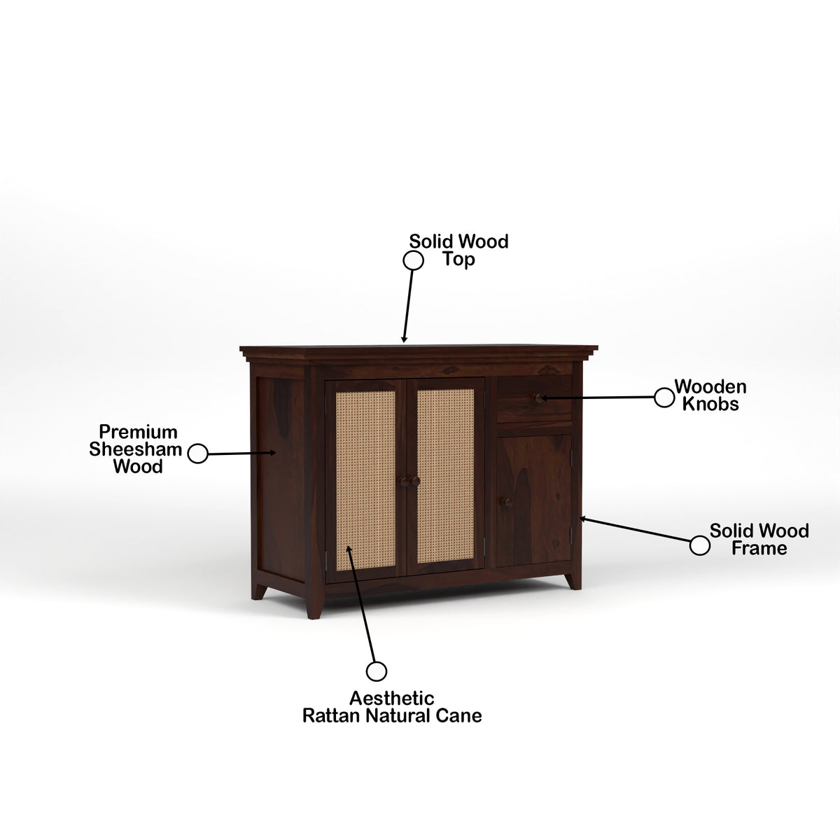 Drakelford Kitchen Cabinet With Rattan Cane (Walnut Finish)