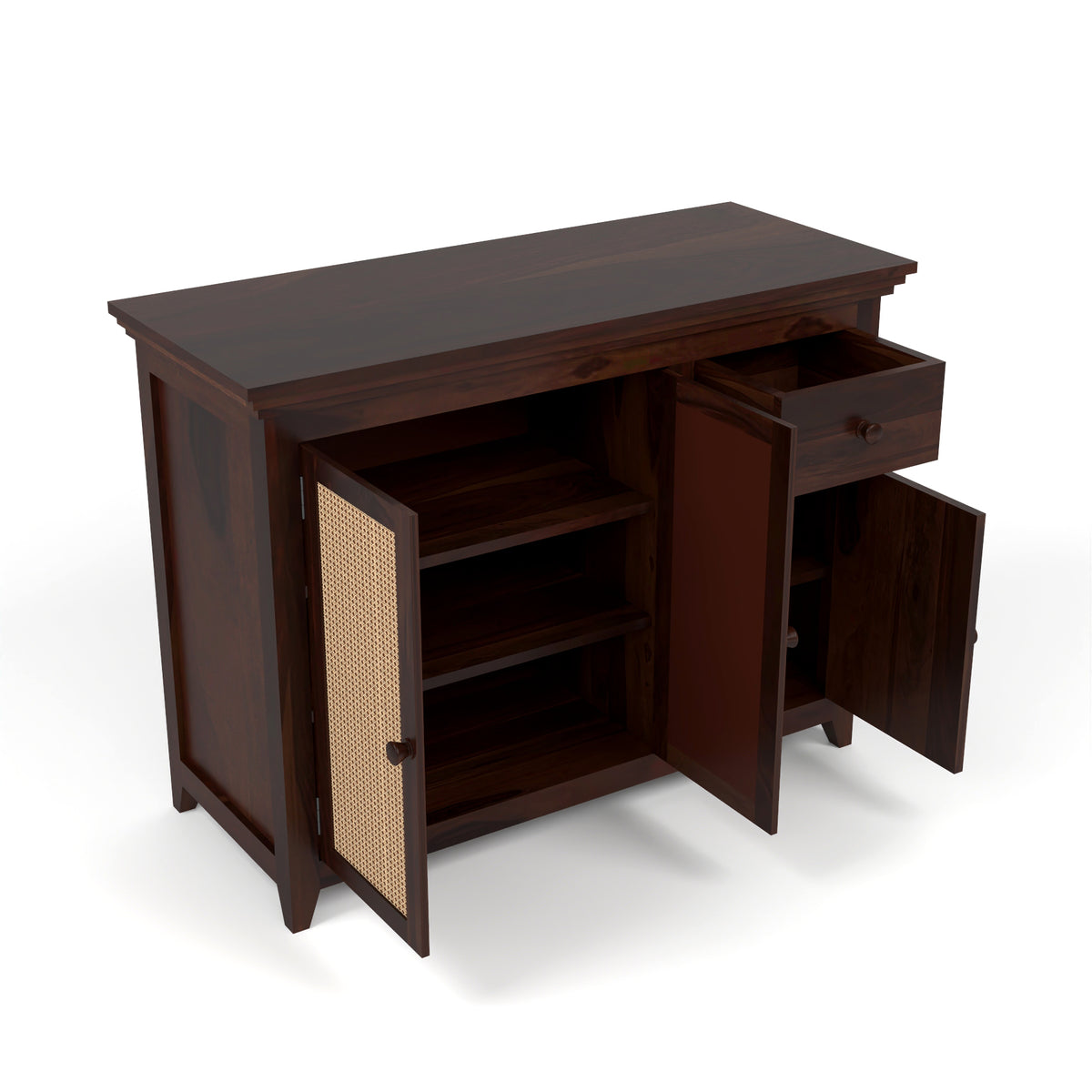 Drakelford Kitchen Cabinet With Rattan Cane (Walnut Finish)