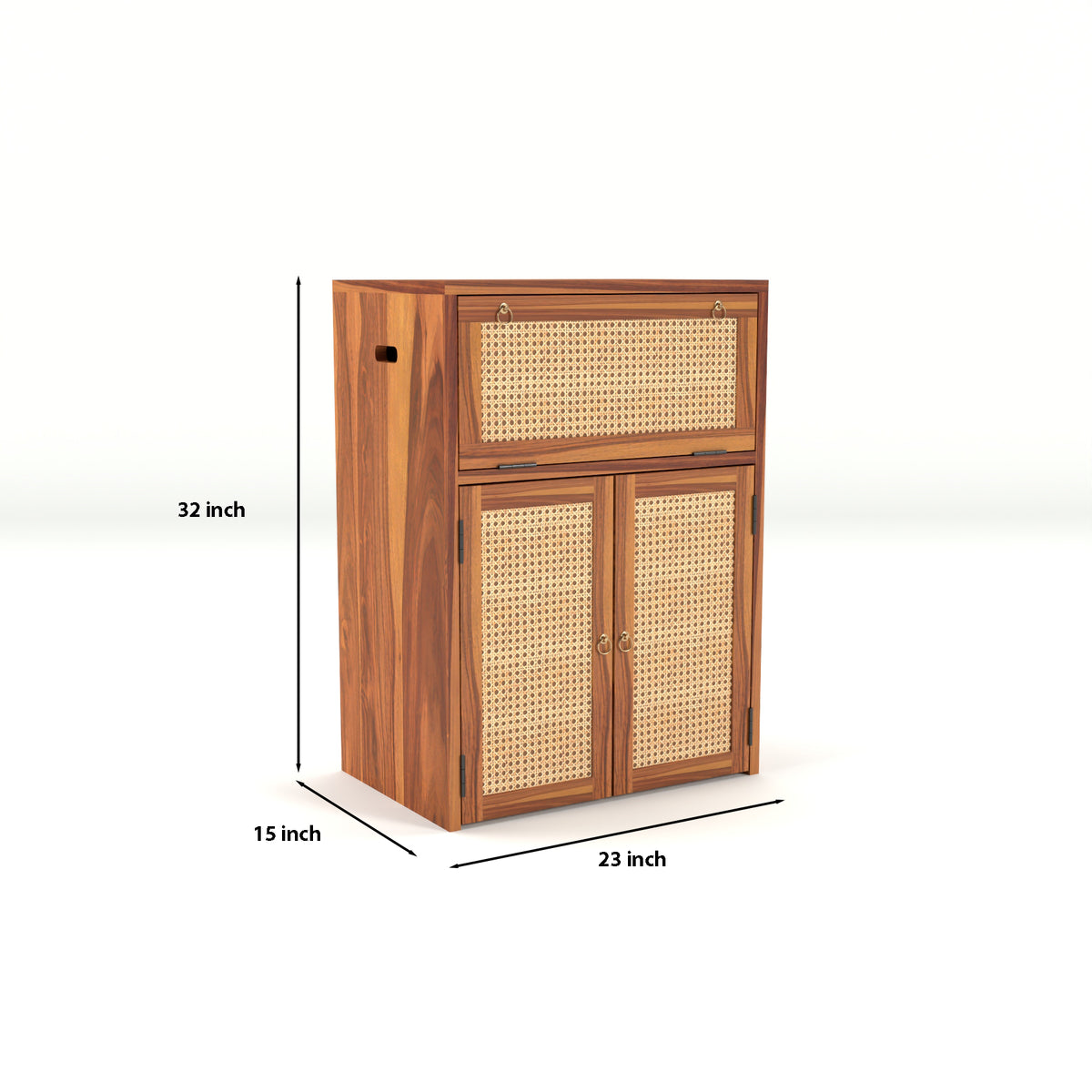 ARENA Sheesham Wood Inverter Cabinet with Rattan Cane Doors & Ventilated Storage Design (Natural Finish)