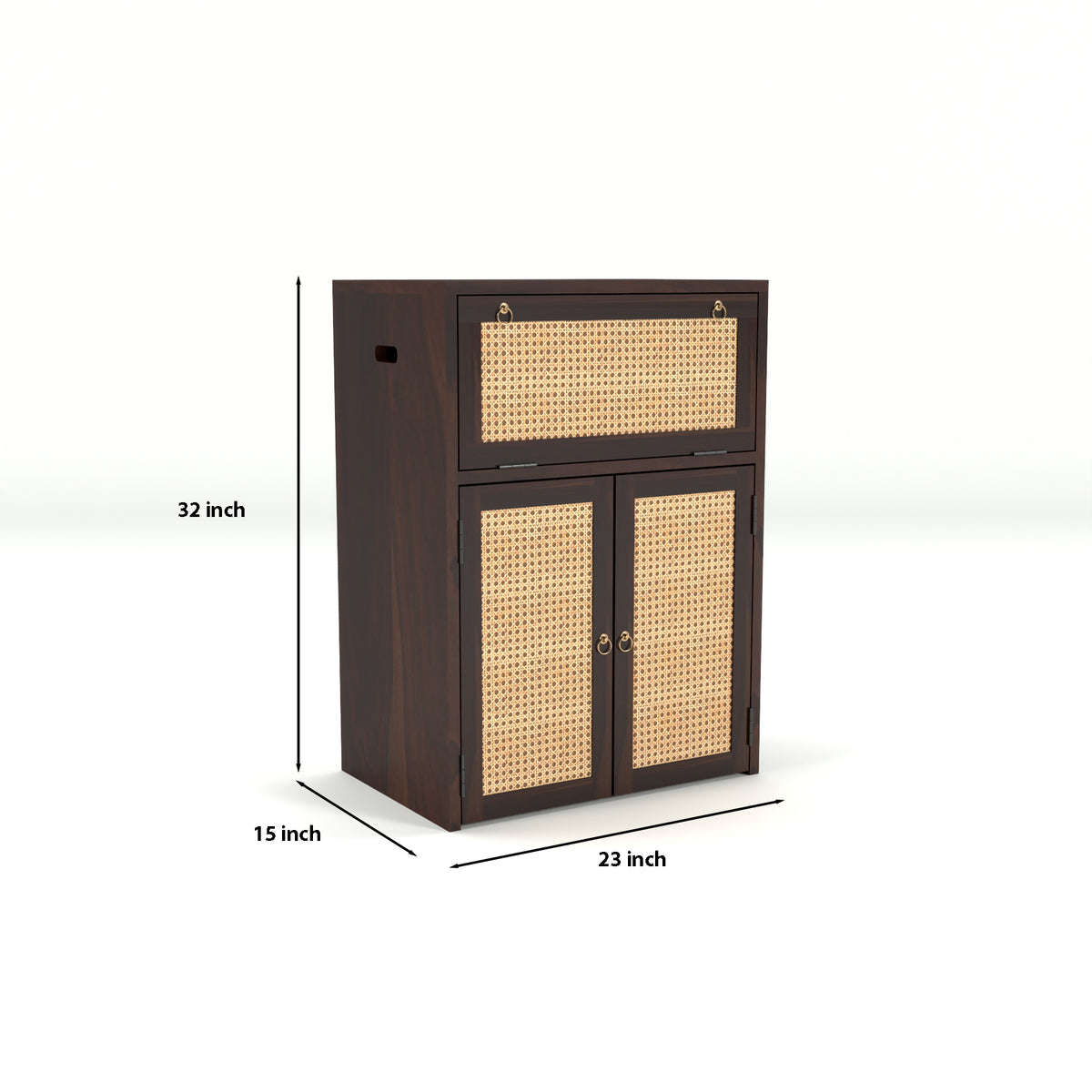 ARENA Sheesham Wood Inverter Cabinet with Rattan Cane Doors & Ventilated Storage Design (Walnut Finish)