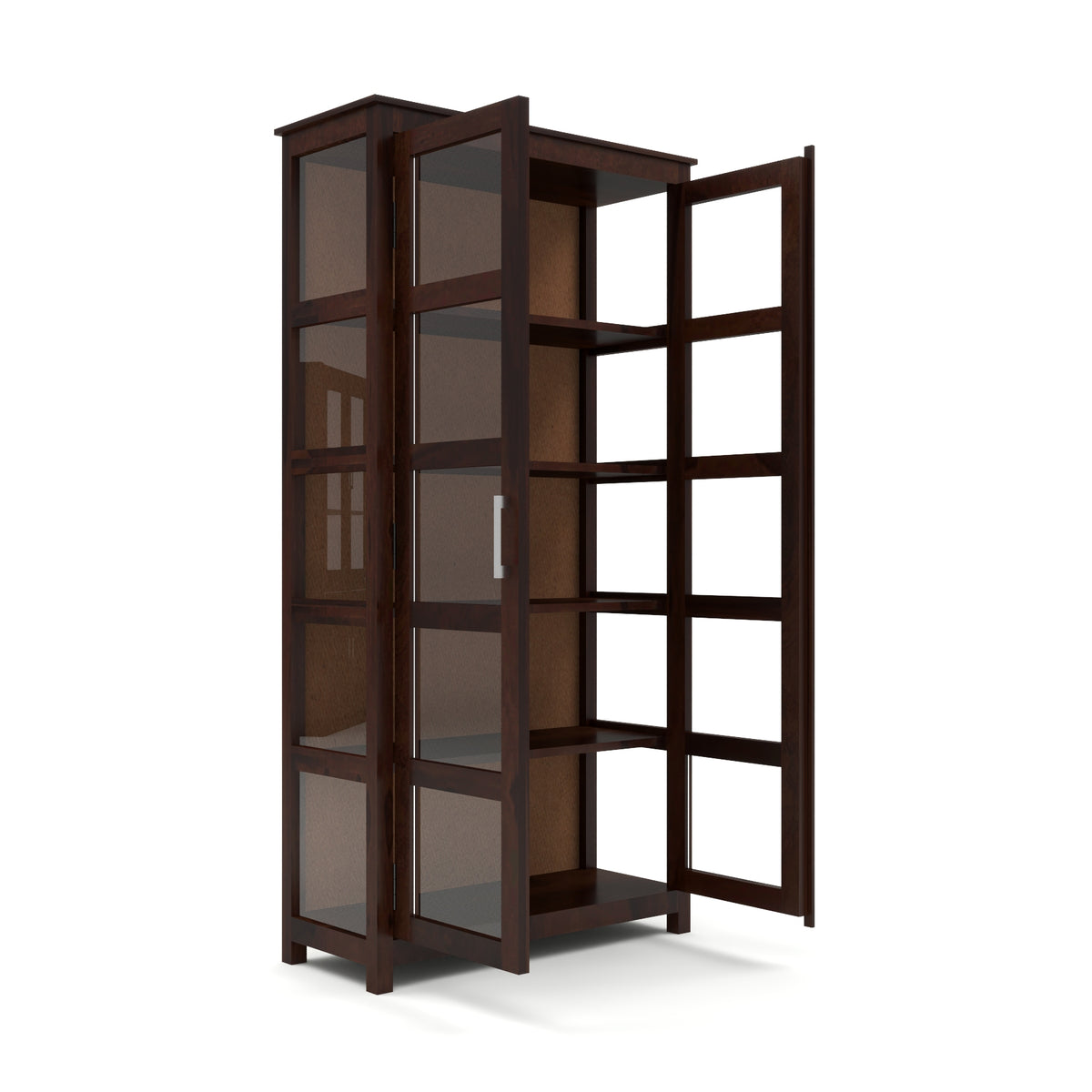 Valorello Sheesham Wood Bookshelf with Acrylic Glass Doors & Multipurpose Storage Shelves (Walnut Finish)