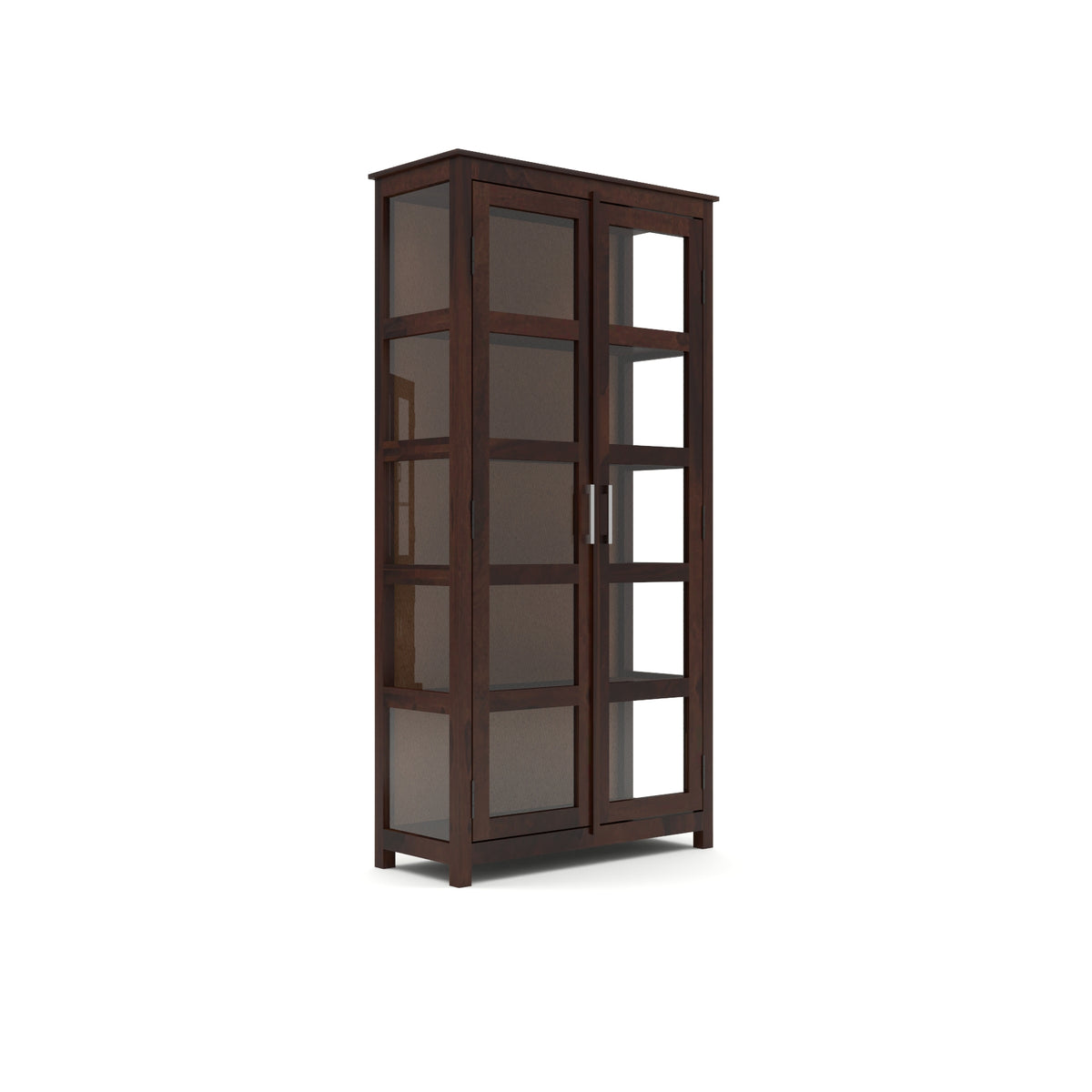 Valorello Sheesham Wood Bookshelf with Acrylic Glass Doors & Multipurpose Storage Shelves (Walnut Finish)