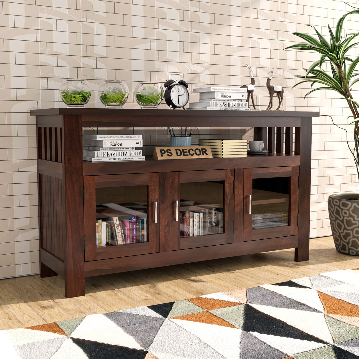 Myvrix Sheesham Wood Sideboard and Cabinets (Walnut Finish)