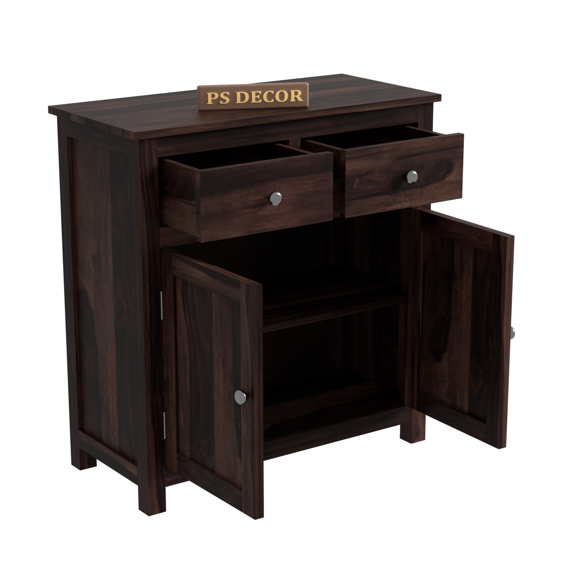 Beliello 2-Drawer Sheesham Wood Storage Cabinet Sideboard with 2-Door Storage Cabinet (Walnut Finish)