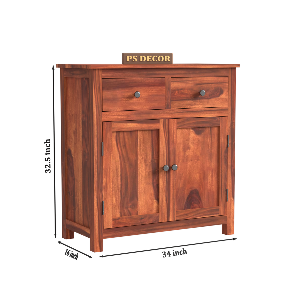 Beliello 2-Drawer Sheesham Wood Storage Cabinet Sideboard with 2-Door Storage Cabinet (Honey Finish)