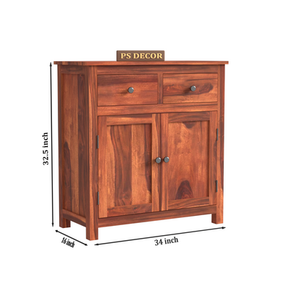 Beliello 2-Drawer Sheesham Wood Storage Cabinet Sideboard with 2-Door Storage Cabinet (Honey Finish)