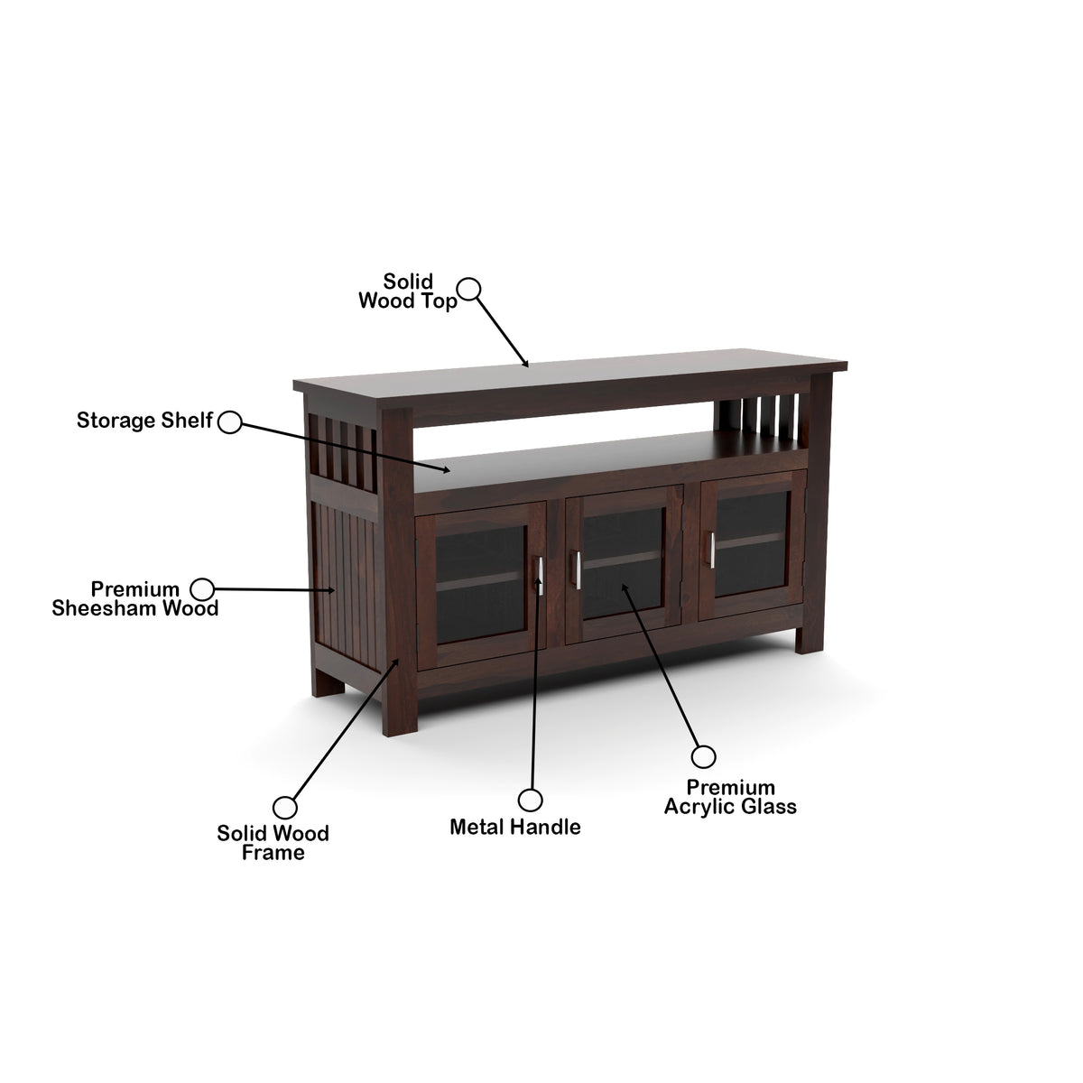 Myvrix Sheesham Wood Sideboard and Cabinets (Walnut Finish)