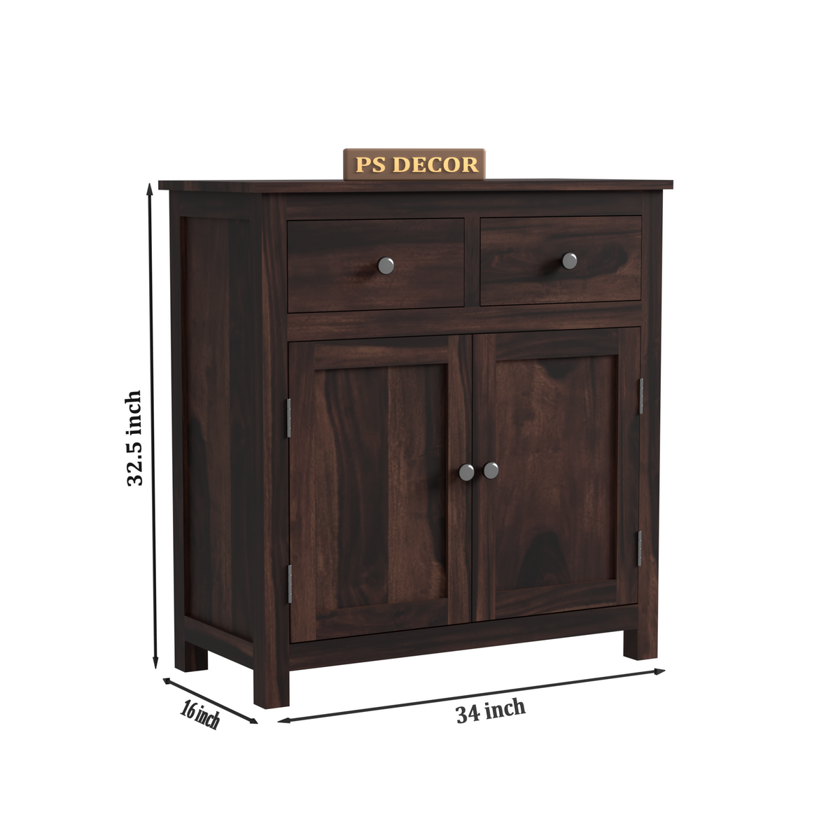 Beliello 2-Drawer Sheesham Wood Storage Cabinet Sideboard with 2-Door Storage Cabinet (Walnut Finish)