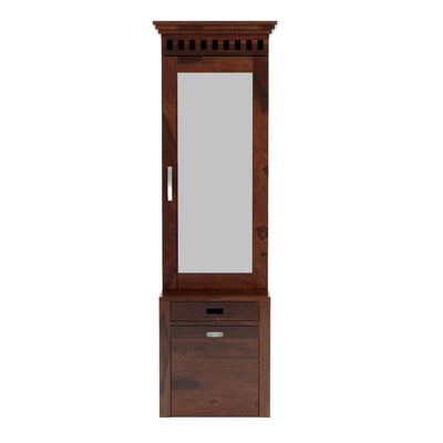 Elmanshire Sheesham Wood Dressing Table with Full-Length Mirror, Multipurpose Storage Shelves, Drawer & Cushioned Seating Stool (Walnut Finish)