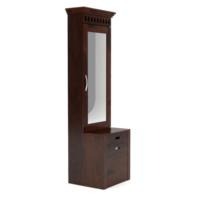Elmanshire Sheesham Wood Dressing Table with Full-Length Mirror, Multipurpose Storage Shelves, Drawer & Cushioned Seating Stool (Walnut Finish)