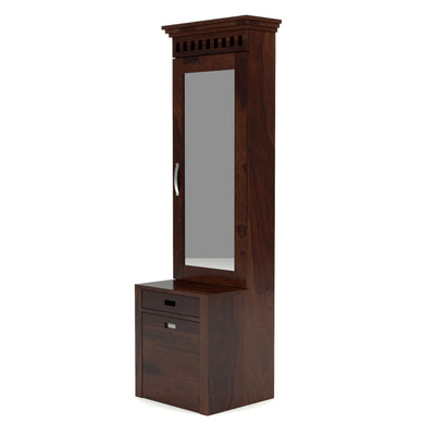 Elmanshire Sheesham Wood Dressing Table with Full-Length Mirror, Multipurpose Storage Shelves, Drawer & Cushioned Seating Stool (Walnut Finish)