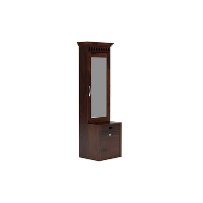 Elmanshire Sheesham Wood Dressing Table with Full-Length Mirror, Multipurpose Storage Shelves, Drawer & Cushioned Seating Stool (Walnut Finish)