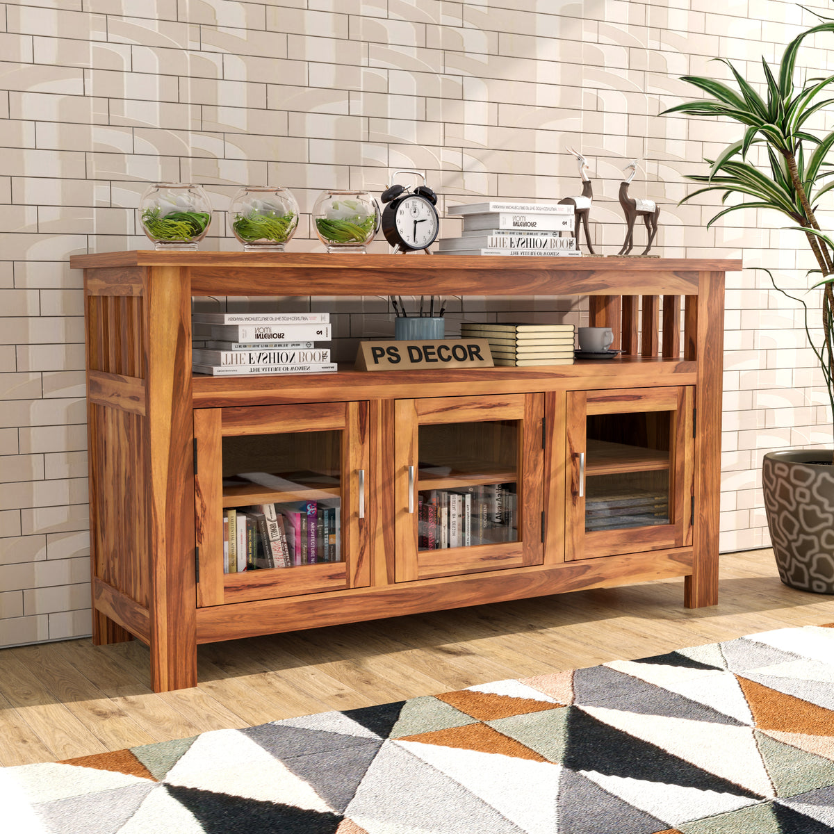 Myvrix Sheesham Wood Sideboard and Cabinets (Natural Finish)