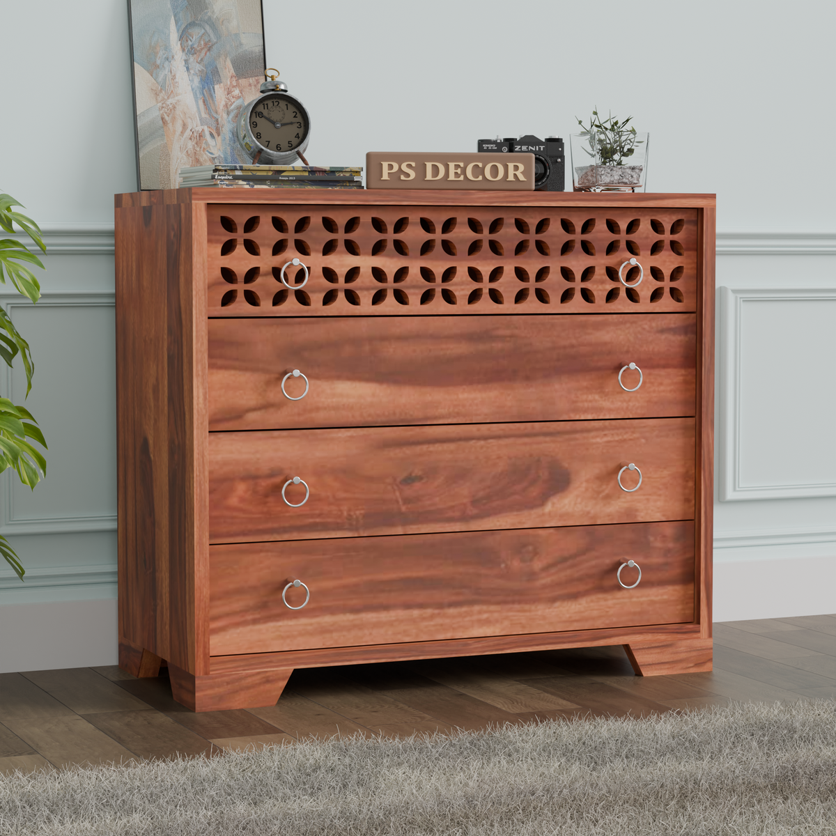 Avuvale 4-Drawer Wooden Chest Of Drawers (Honey Finish)