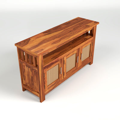 Myvrix Sheesham Wood Sideboard and Cabinets With Rattan Cane (Natural Finish)