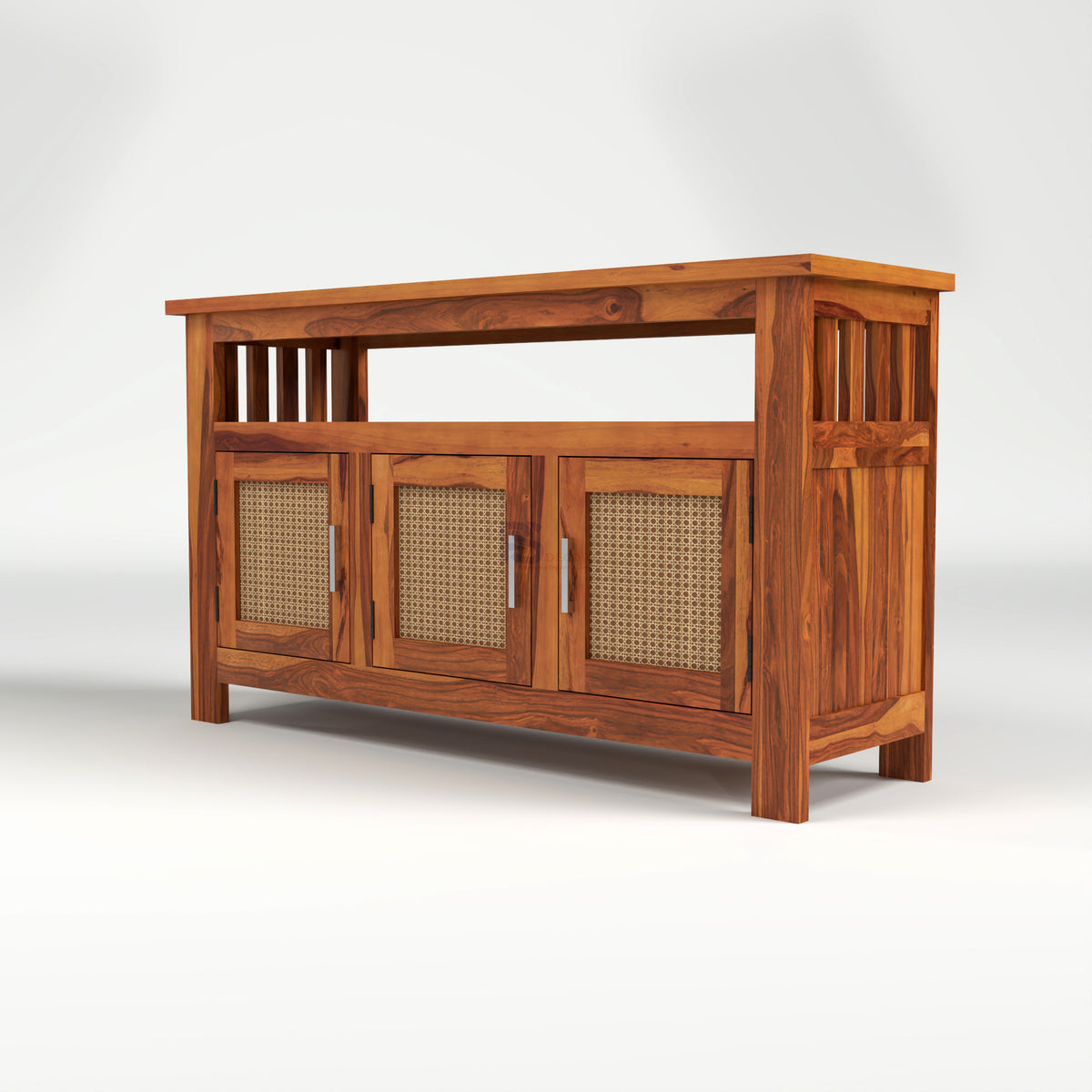 Myvrix Sheesham Wood Sideboard and Cabinets With Rattan Cane (Natural Finish)
