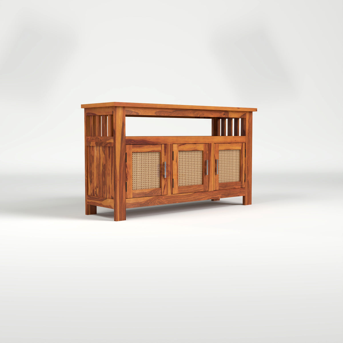 Myvrix Sheesham Wood Sideboard and Cabinets With Rattan Cane (Natural Finish)