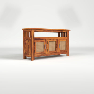 Myvrix Sheesham Wood Sideboard and Cabinets With Rattan Cane (Natural Finish)