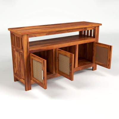 Myvrix Sheesham Wood Sideboard and Cabinets With Rattan Cane (Natural Finish)