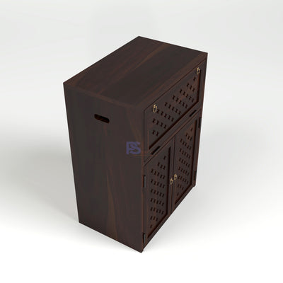 ARENA Sheesham Wood Inverter Cabinet with 2-Door Storage & Ventilated Design (Walnut Finish)