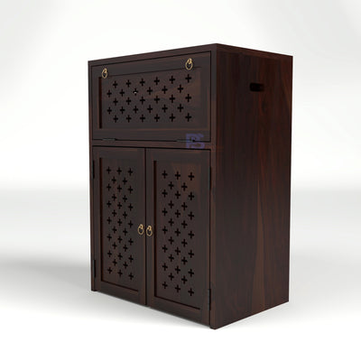 ARENA Sheesham Wood Inverter Cabinet with 2-Door Storage & Ventilated Design (Walnut Finish)