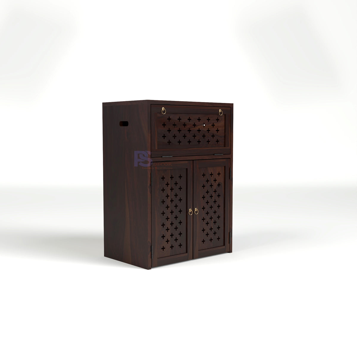ARENA Sheesham Wood Inverter Cabinet with 2-Door Storage & Ventilated Design (Walnut Finish)