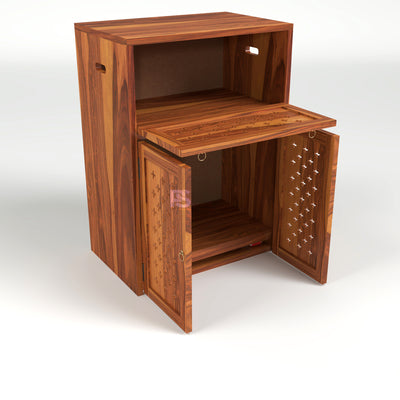 ARENA Sheesham Wood Inverter Cabinet with 2-Door Storage & Ventilated Design (Natural Finish)