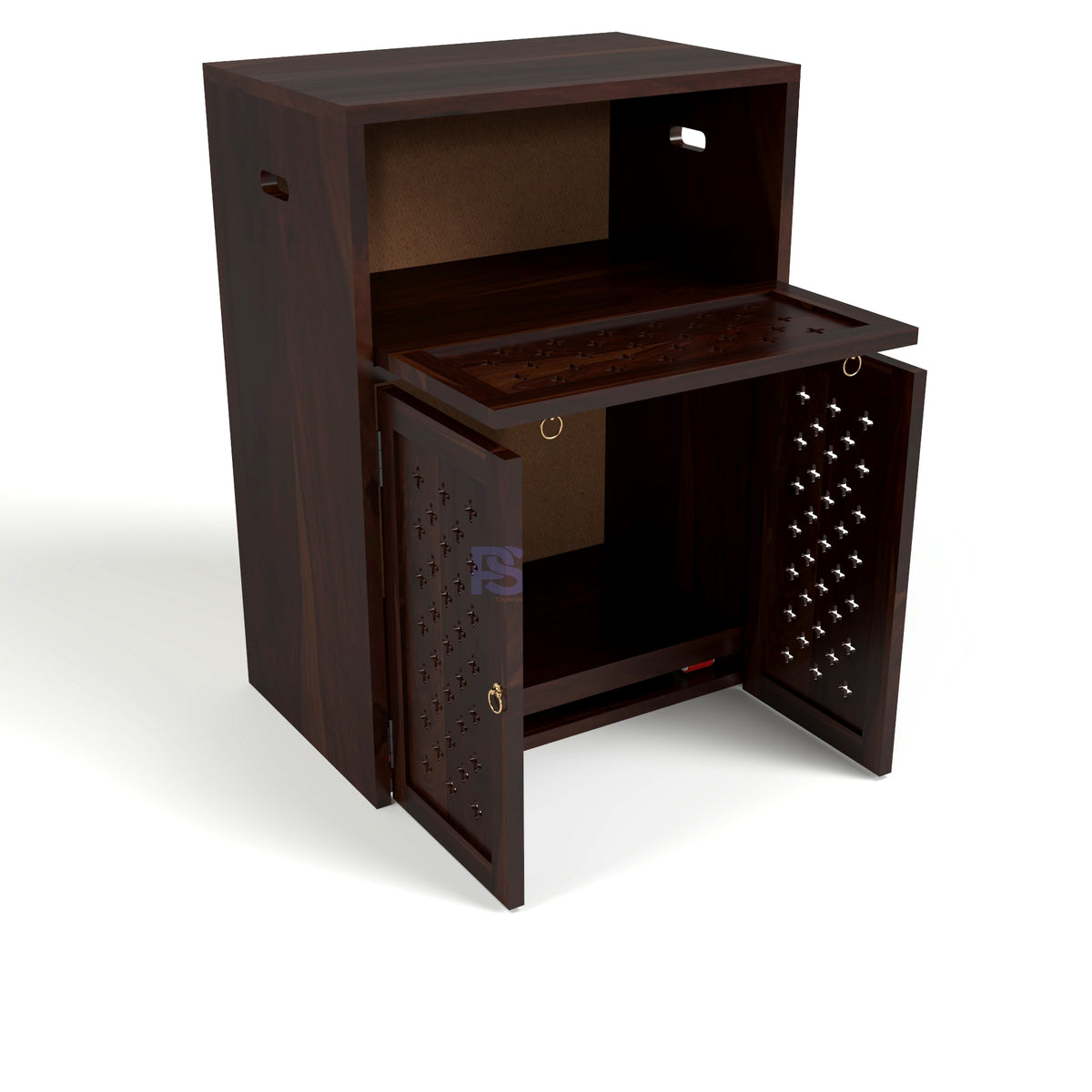 ARENA Sheesham Wood Inverter Cabinet with 2-Door Storage & Ventilated Design (Walnut Finish)