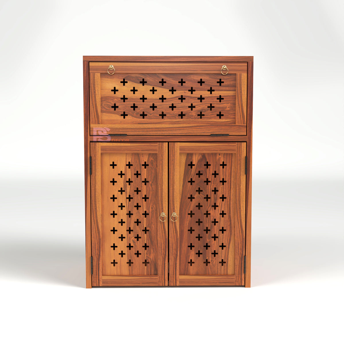 ARENA Sheesham Wood Inverter Cabinet with 2-Door Storage & Ventilated Design (Natural Finish)