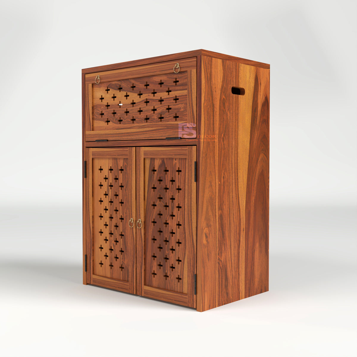 ARENA Sheesham Wood Inverter Cabinet with 2-Door Storage & Ventilated Design (Natural Finish)