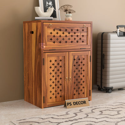 ARENA Sheesham Wood Inverter Cabinet with 2-Door Storage & Ventilated Design (Natural Finish)