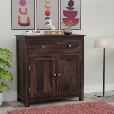 Beliello 2-Drawer Sheesham Wood Storage Cabinet Sideboard with 2-Door Storage Cabinet (Walnut Finish)