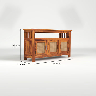 Myvrix Sheesham Wood Sideboard and Cabinets With Rattan Cane (Natural Finish)