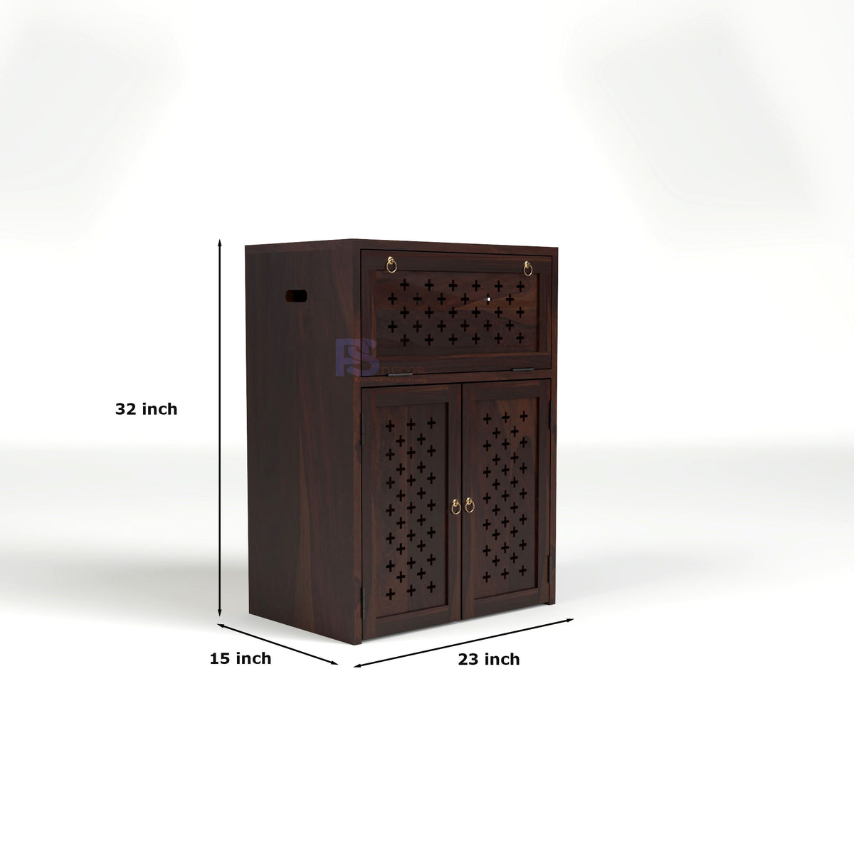 ARENA Sheesham Wood Inverter Cabinet with 2-Door Storage & Ventilated Design (Walnut Finish)