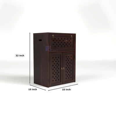 ARENA Sheesham Wood Inverter Cabinet with 2-Door Storage & Ventilated Design (Walnut Finish)