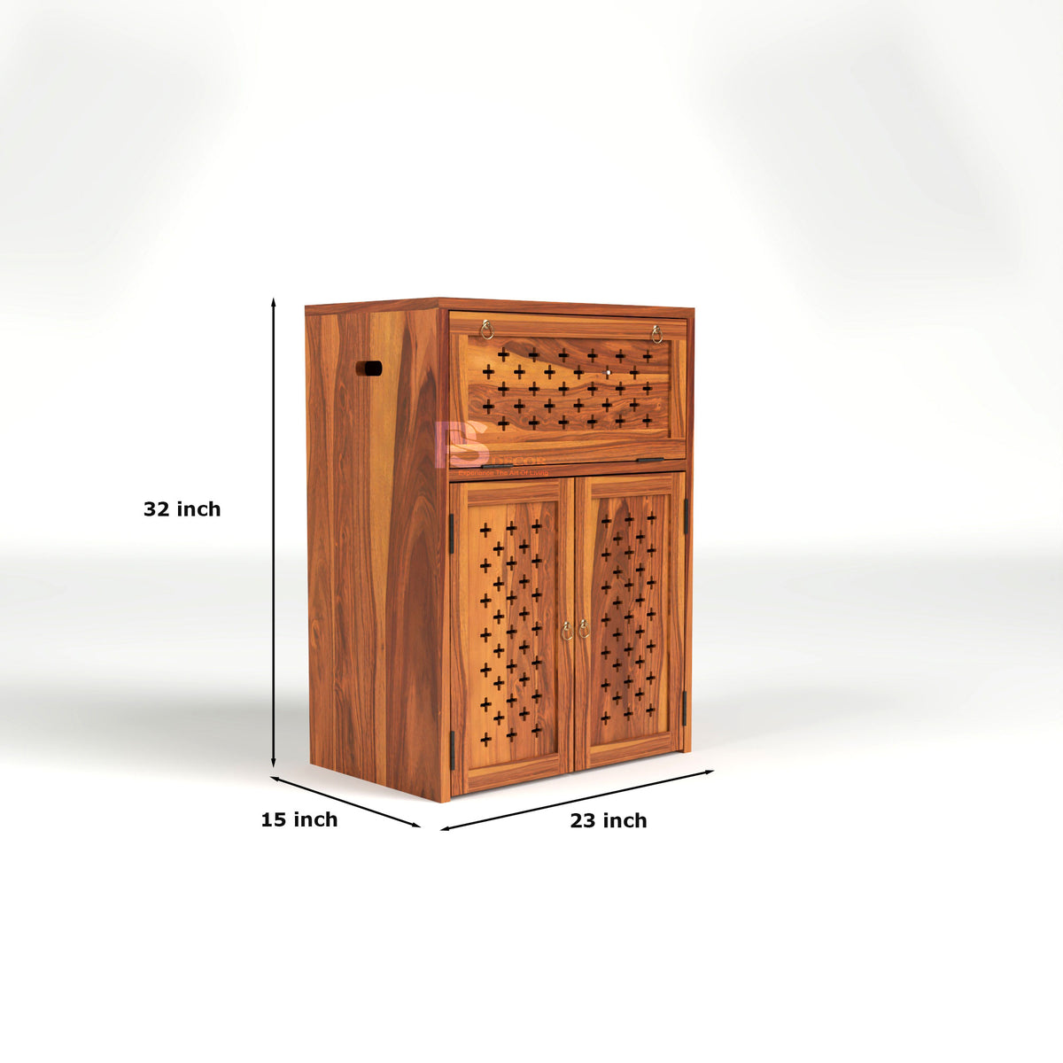 ARENA Sheesham Wood Inverter Cabinet with 2-Door Storage & Ventilated Design (Natural Finish)