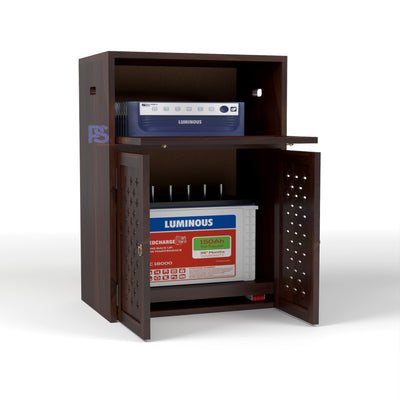 ARENA Sheesham Wood Inverter Cabinet with 2-Door Storage & Ventilated Design (Walnut Finish)