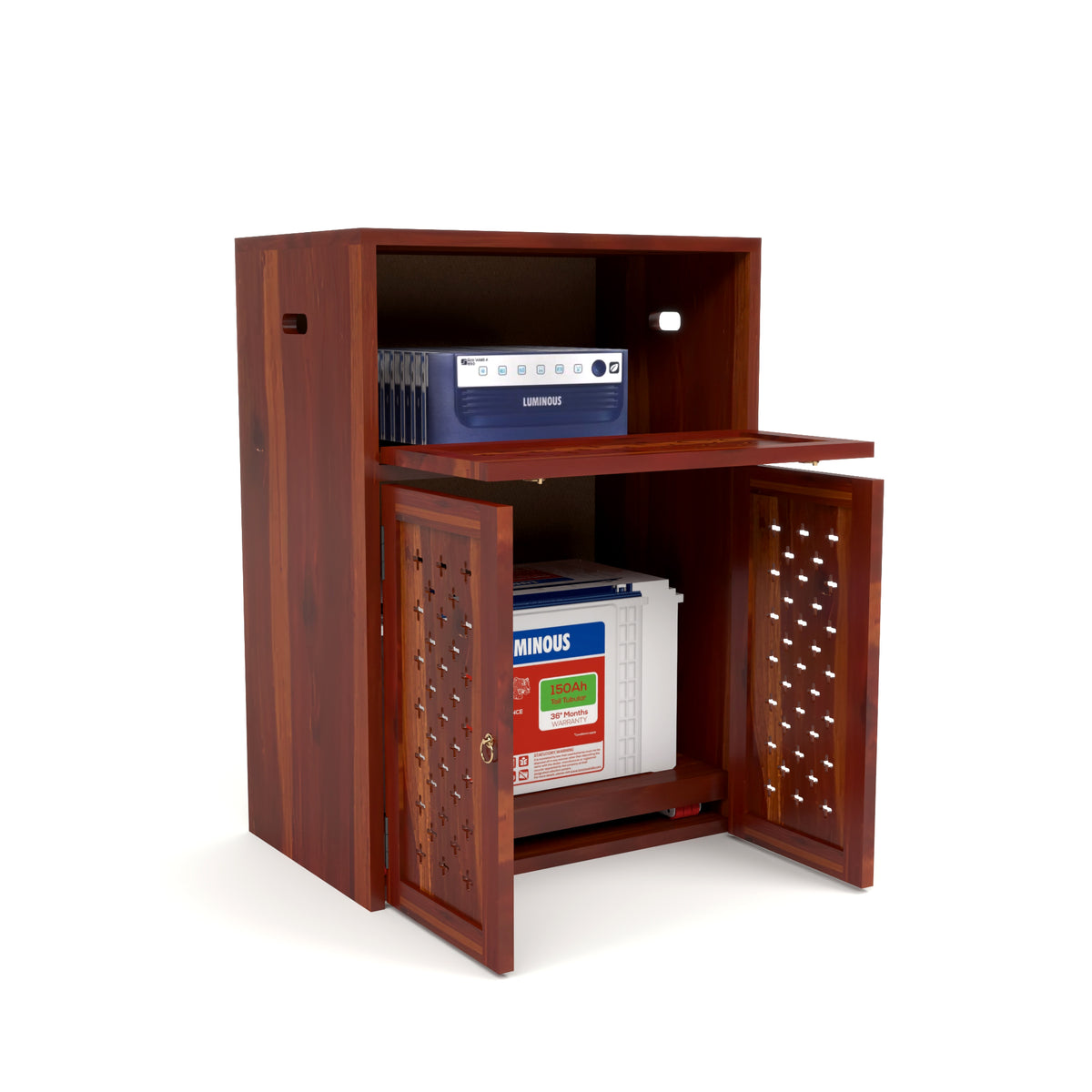 ARENA Sheesham Wood Inverter Cabinet with 2-Door Storage & Ventilated Design (Honey Finish)