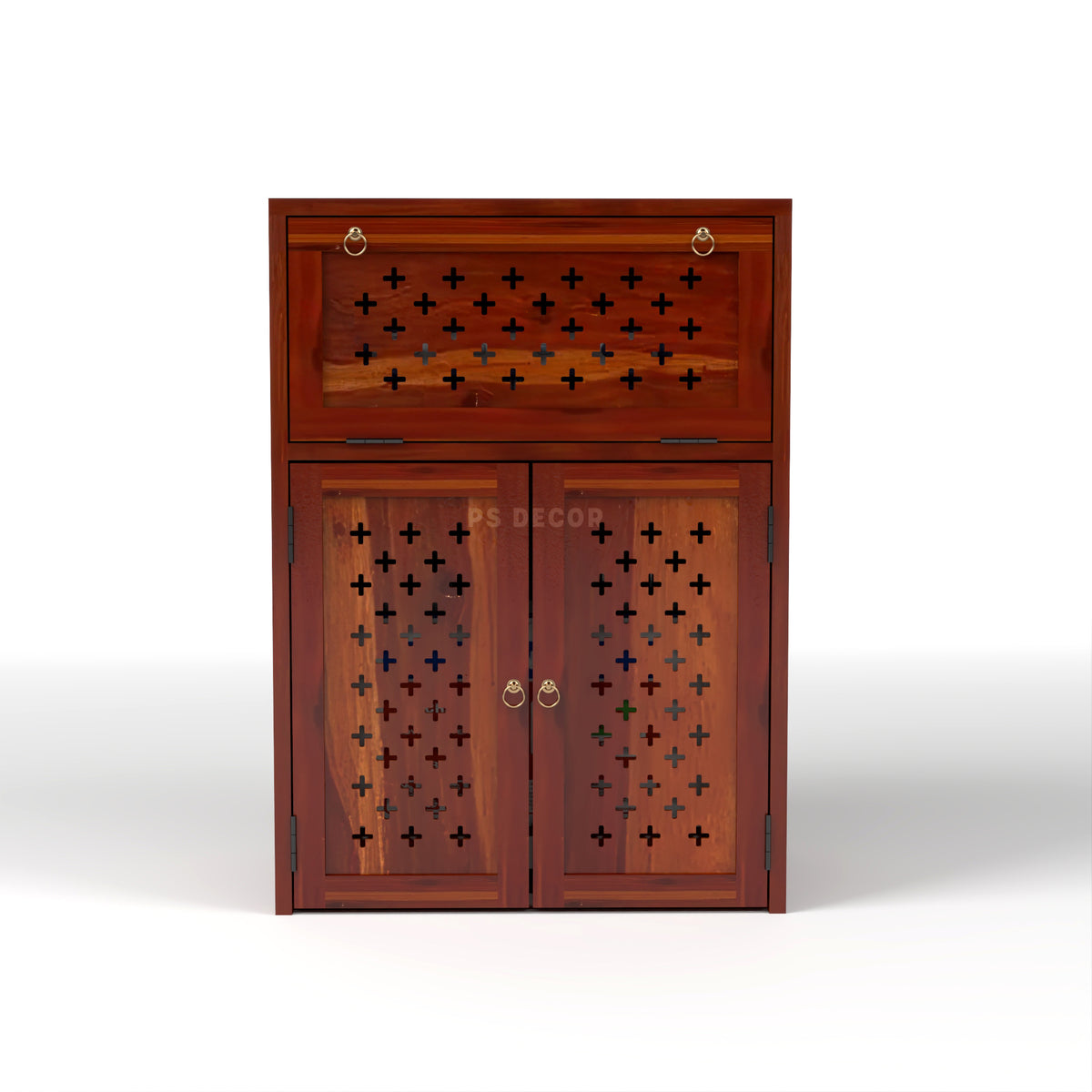 ARENA Sheesham Wood Inverter Cabinet with 2-Door Storage & Ventilated Design (Honey Finish)