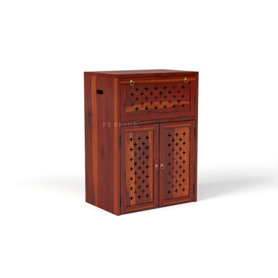 ARENA Sheesham Wood Inverter Cabinet with 2-Door Storage & Ventilated Design (Honey Finish)