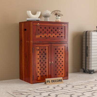 ARENA Sheesham Wood Inverter Cabinet with 2-Door Storage & Ventilated Design (Honey Finish)
