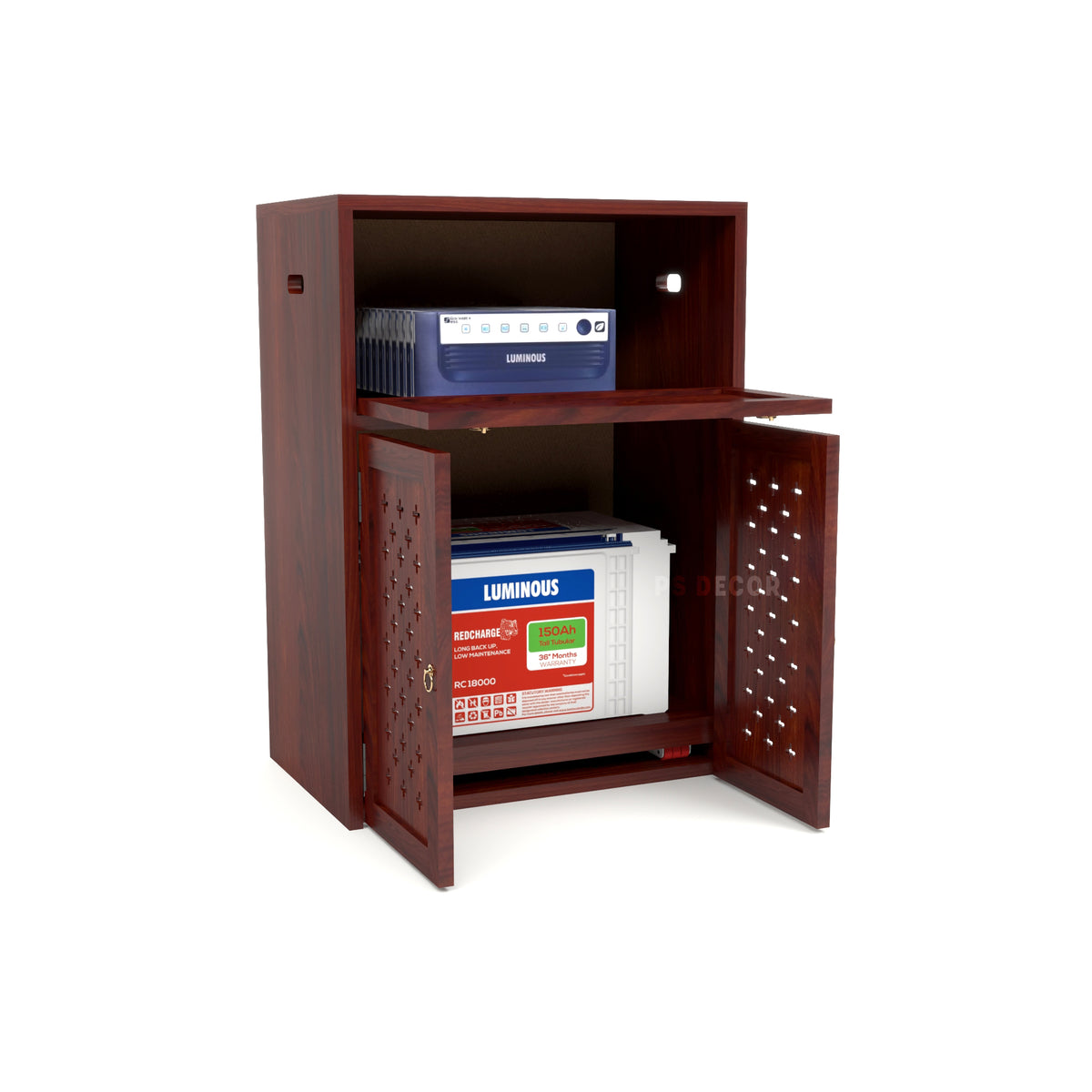 ARENA Sheesham Wood Inverter Cabinet with 2-Door Storage & Ventilated Design (Mahogany Finish)